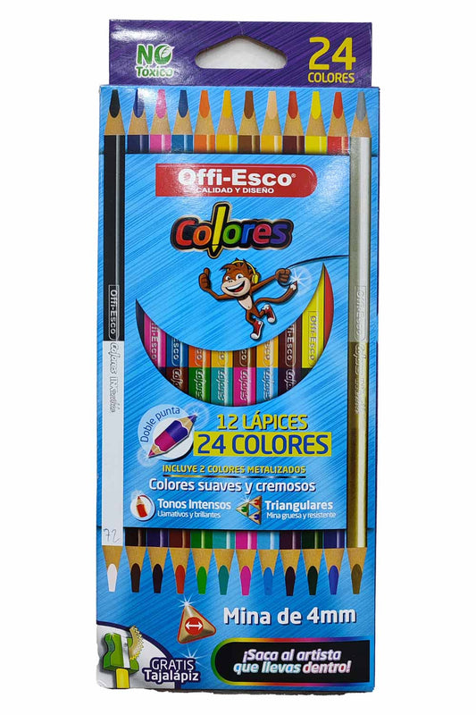Colores Offi-Esco Doble punta - (12 Lápices, 24 Colores)