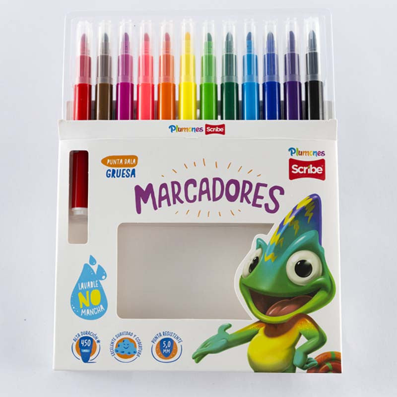 Marcadores Lavables Scribe, Punta gruesa x 12