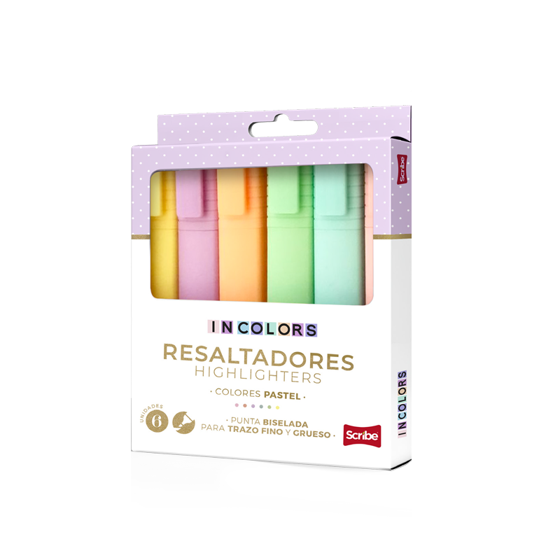 Resaltadores IN COLORS, Pastel x 6- Scribe