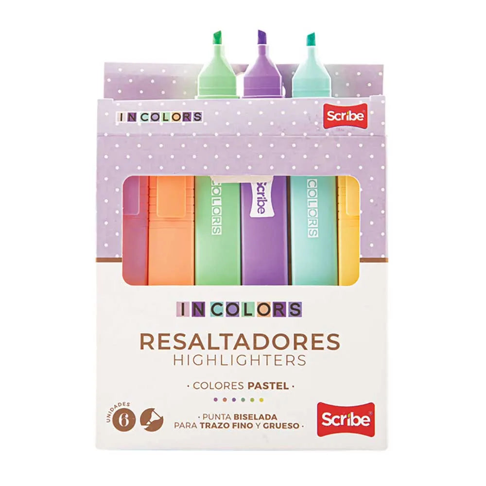 Resaltadores IN COLORS, Pastel x 6- Scribe