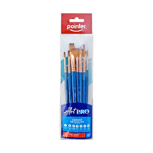 Set Pinceles x7, Cerdas de Taklon - Pointer