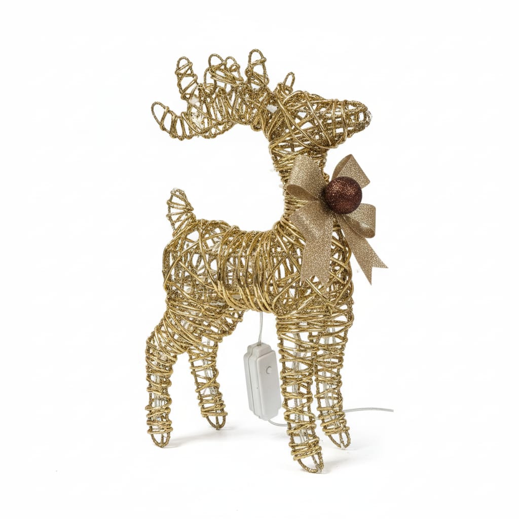 Reno Navideño 30Cm, Con Luz Dorada