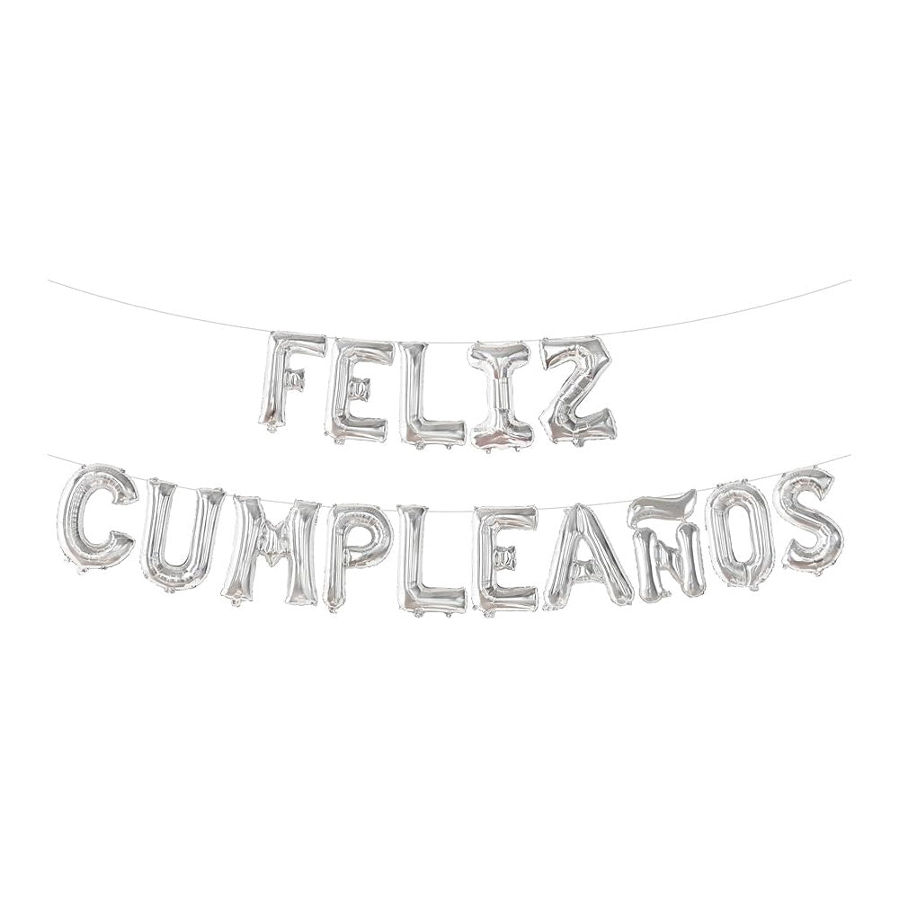 LETRERO FOIL "FELIZ CUMPLEAÑOS" PLATA