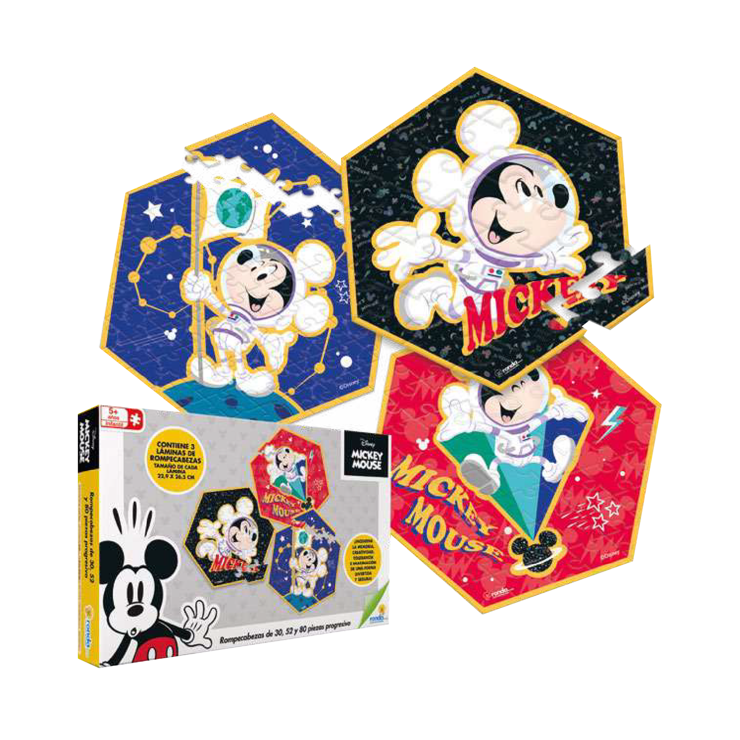 Rompecabezas x3, 30-52-80 pzs - Mickey