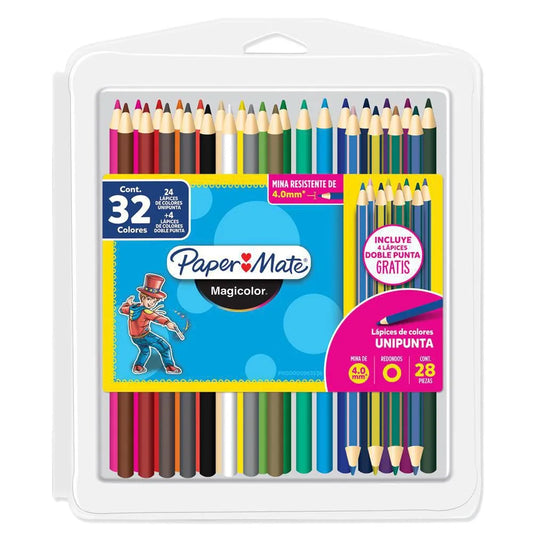 Colores Magicolor/Papermate x 32 Colores (24 Lápices + 4 Doblepunta)