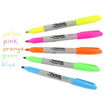 Marcadores delgados permanentes neón set x5 Sharpie