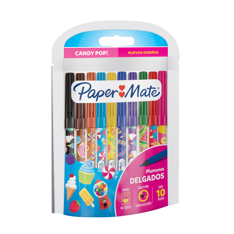 Plumones delgados candy pop x10 Paper Mate