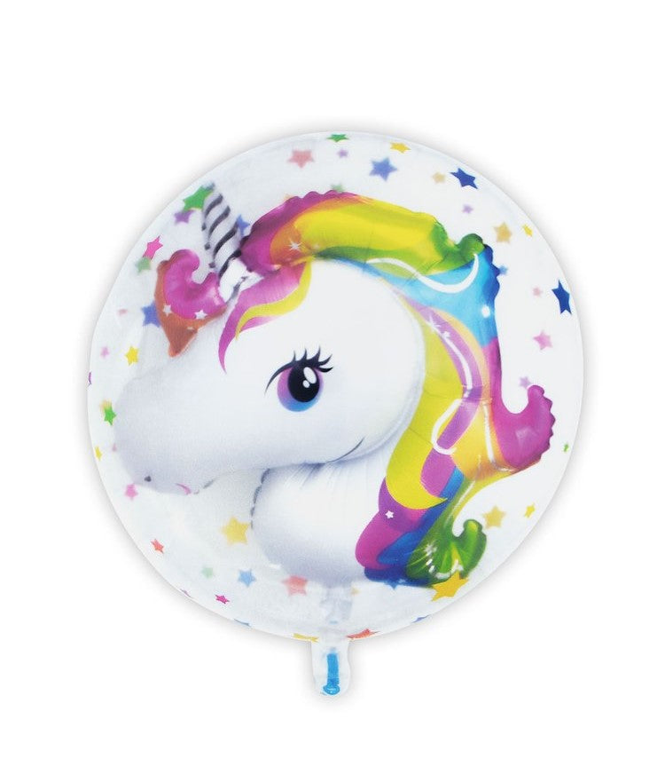 Globo transparente c/unicornio 59 x 65 cm.