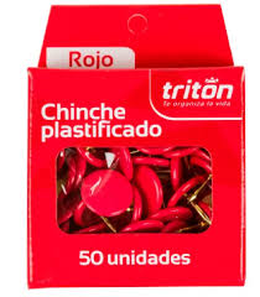 chinche plastificado caja x50 unidades color rojo Tritón