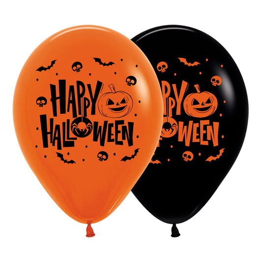 GLOBO LATEX HAPPY HALLOWEEN SURTIDO NEGRO- NARANJA x 12