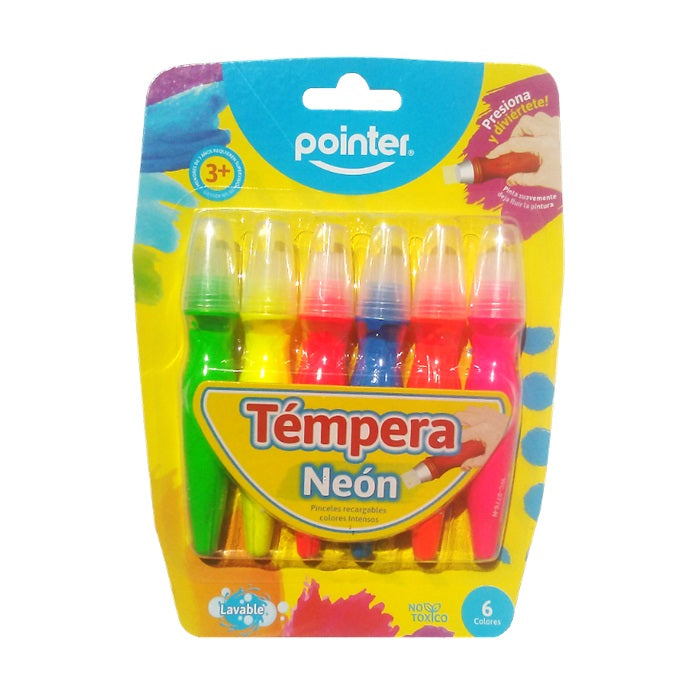 Témpera Neón, Pinceles recargables x 6 - Pointer