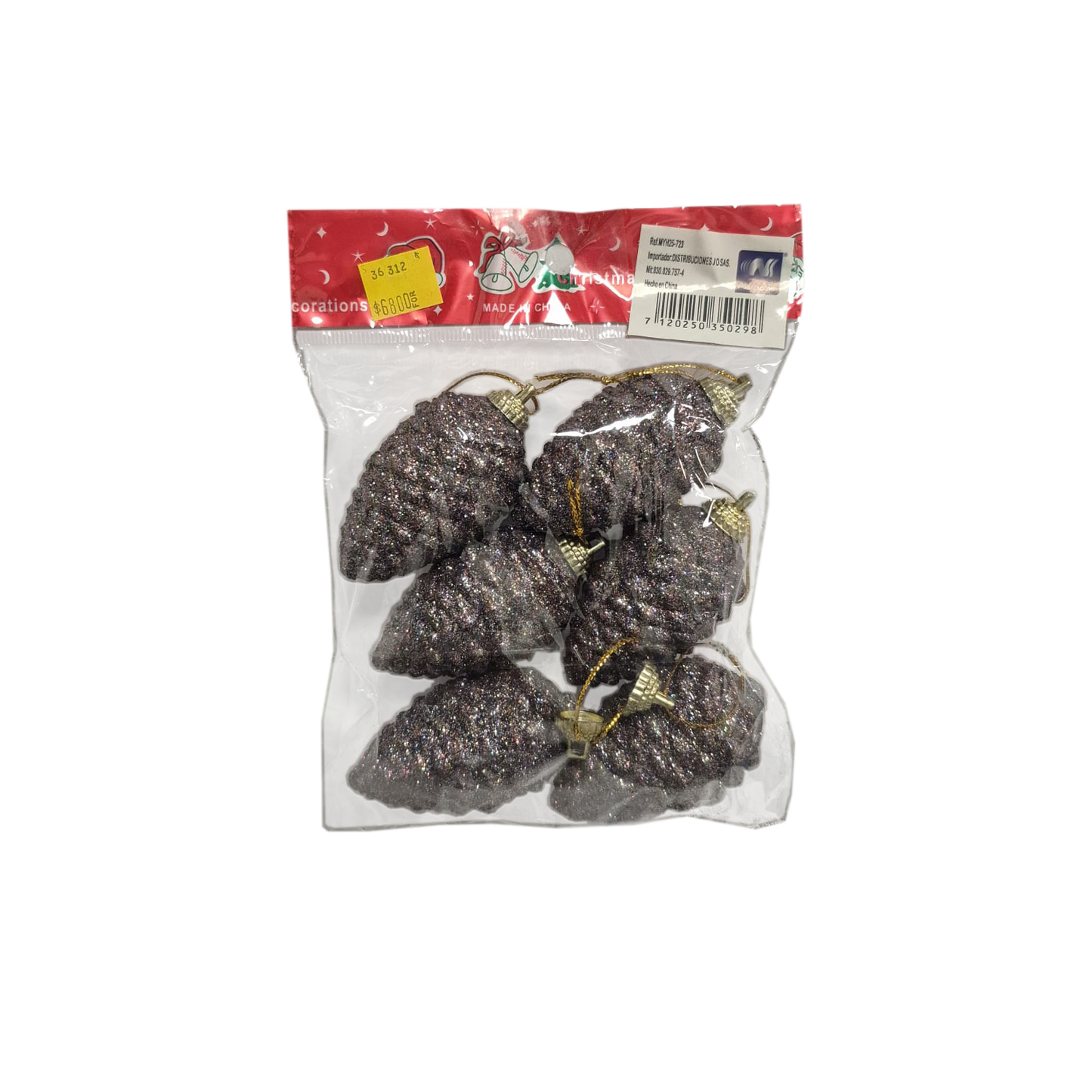 Set Piñas de pino Navideños Decoración x6