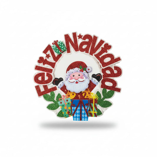 Cartel Corona Navideña Feliz Navidad 32x30cm