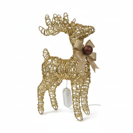 Reno Navideño 30Cm, Con Luz Dorada