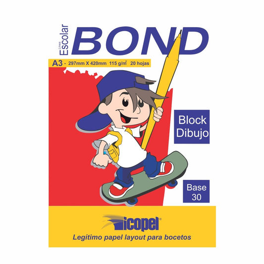 block Papel bond 115 grs base 30 a3 * 20 hojas Icopel